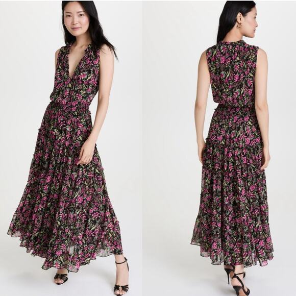 Misa Los Angeles Hollen Fuschia Floral Tiered Sleeveless Maxi Dress XS Feminine - Picture 3 of 16